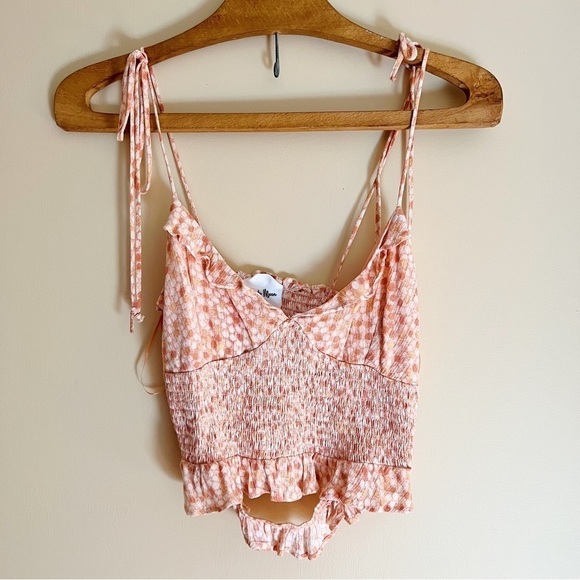 Sky To Moon Pink Dotted Ruffle Cropped Tank Top - Picture 2 of 4